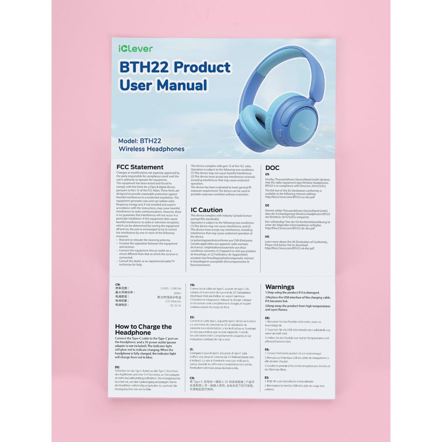 Auriculares Bluetooth iClever BTH22 para Niños 60H 85dBA