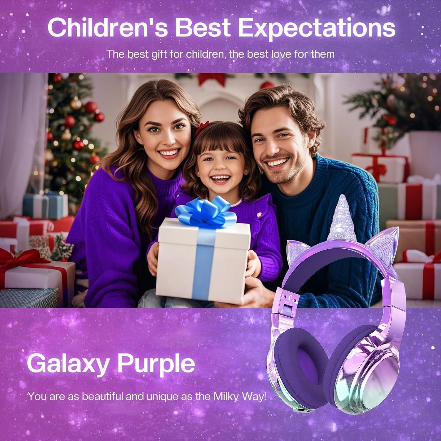 Auriculares Bluetooth QearFun Unicornio Púrpura 60H 3Niveles