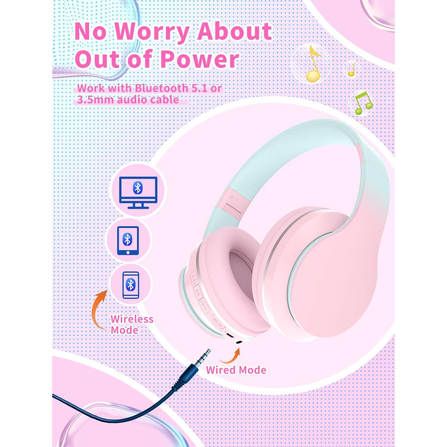 Auriculares Bluetooth DMJ-BT56 Rosa Plegables 10H Sonido Estéreo