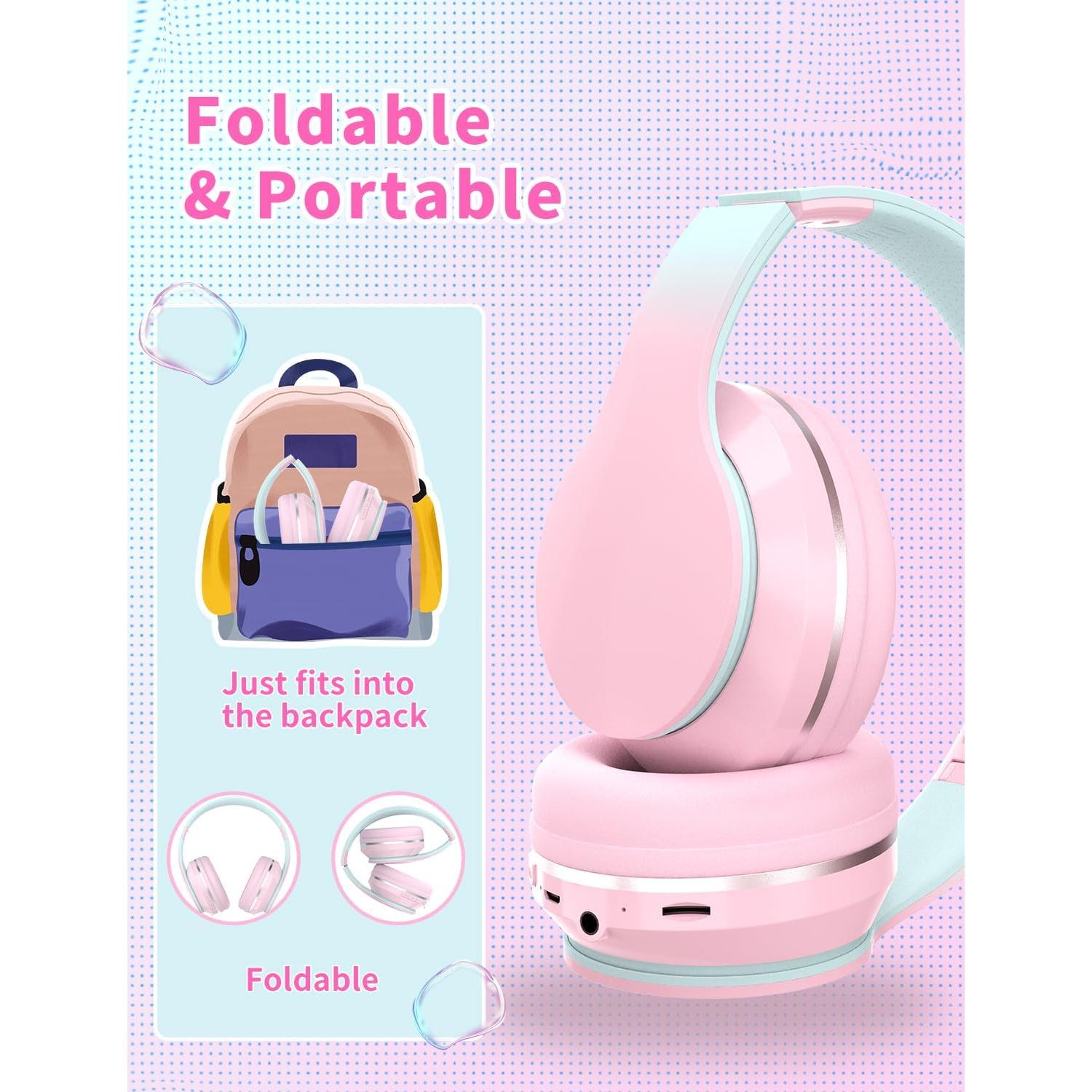 Auriculares Bluetooth DMJ-BT56 Rosa Plegables 10H Sonido Estéreo