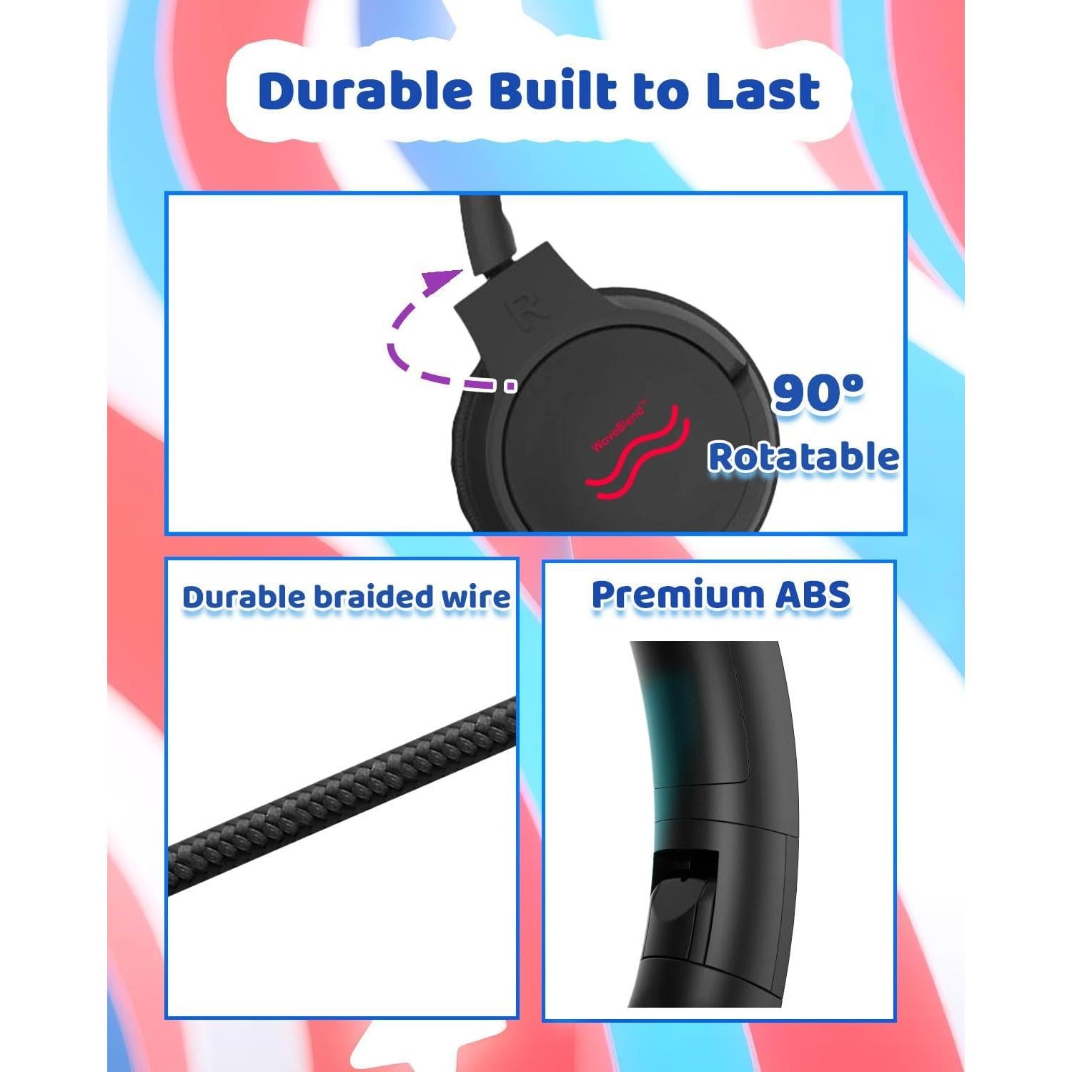 Auriculares con Cable para Niños WaveBlend K1 Negro-Rojo 85dB