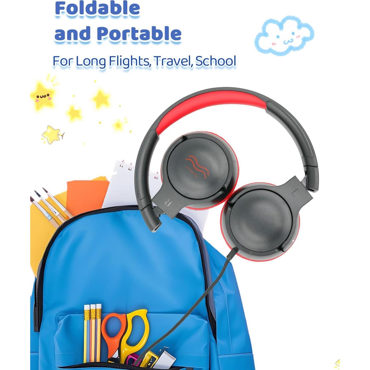 Auriculares con Cable para Niños WaveBlend K1 Negro-Rojo 85dB