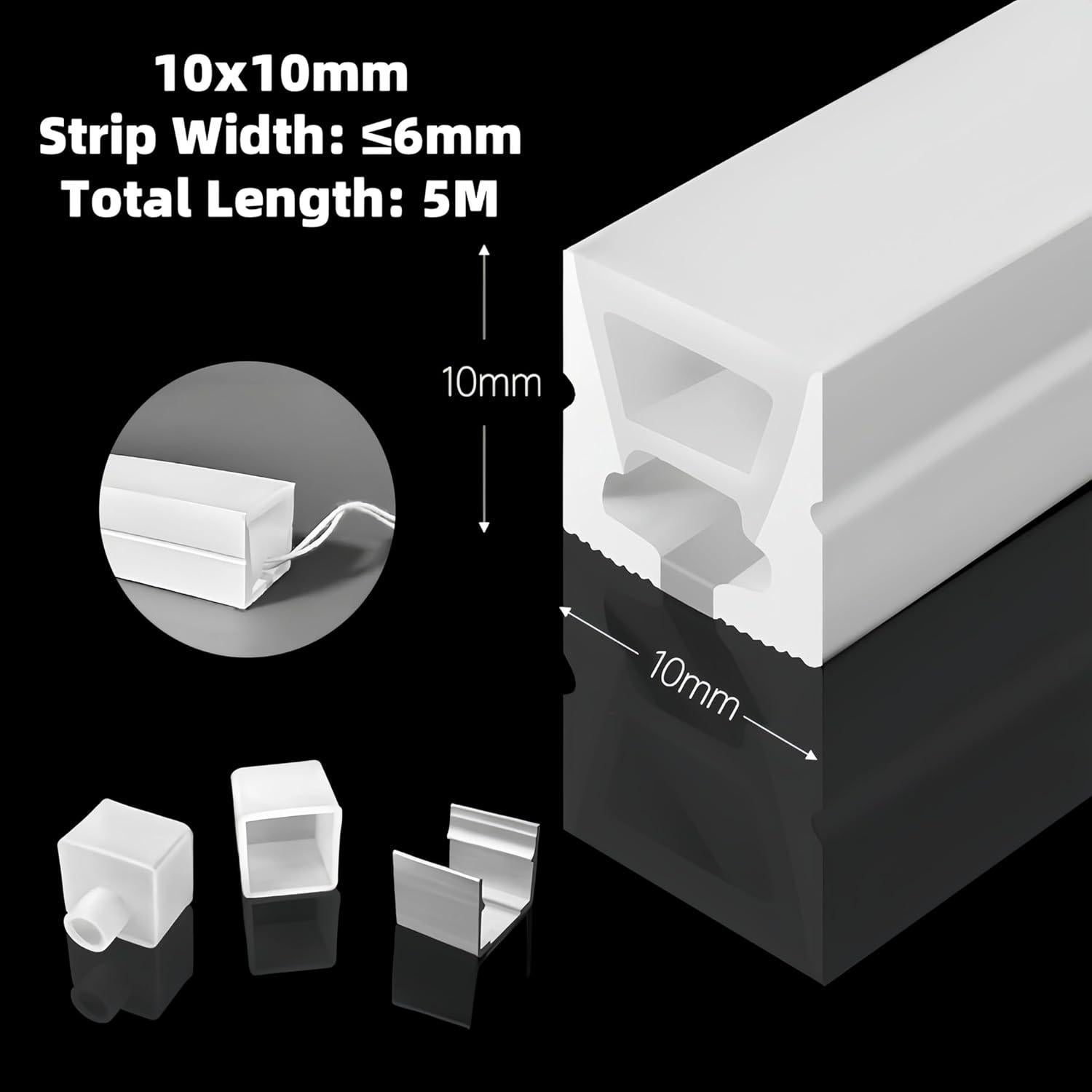 Canal LED de Silicona KSDLMPA 5M IP67 para Tiras de 6mm