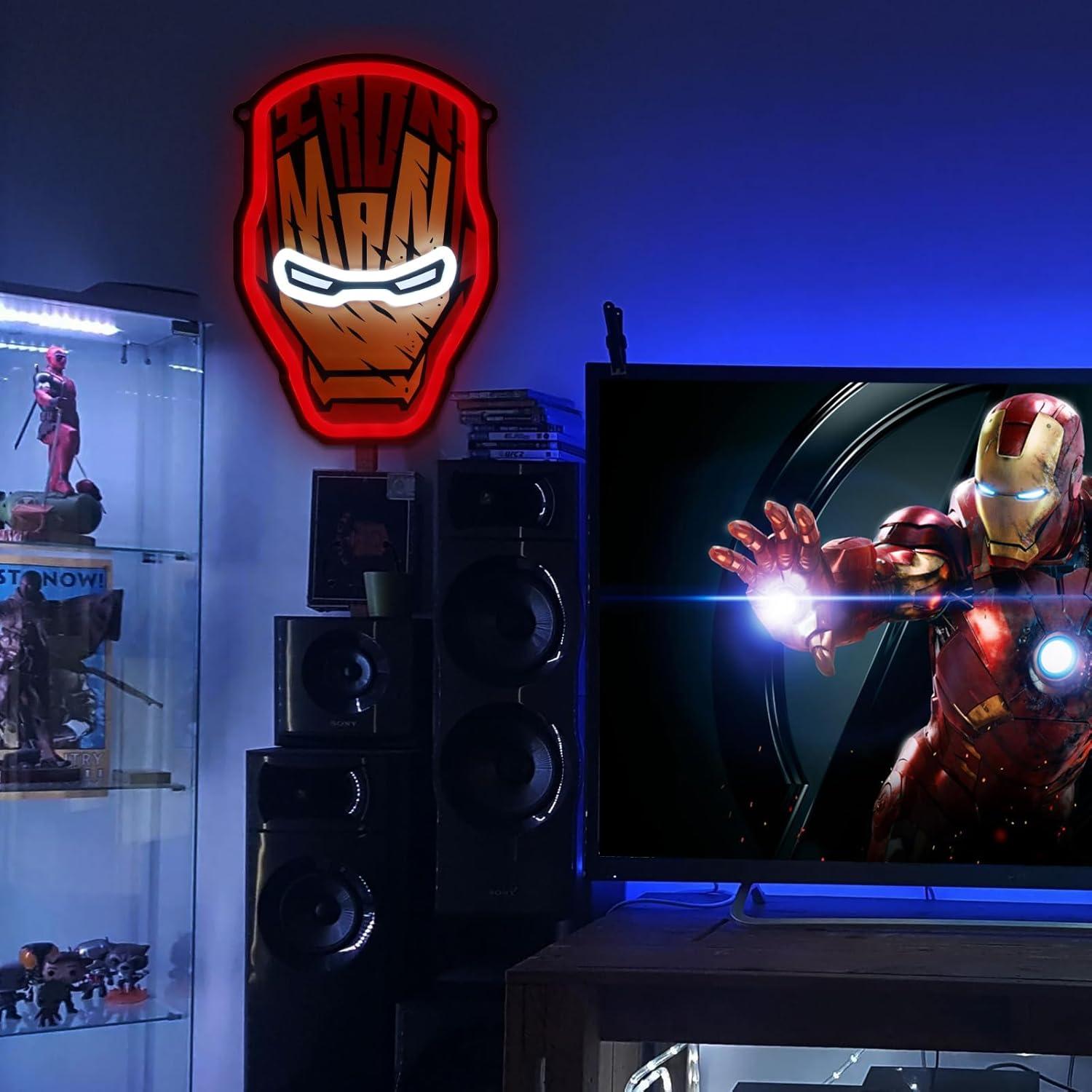 Luz de Neón LED Ironman 30x20.3 cm con Brillo Ajustable