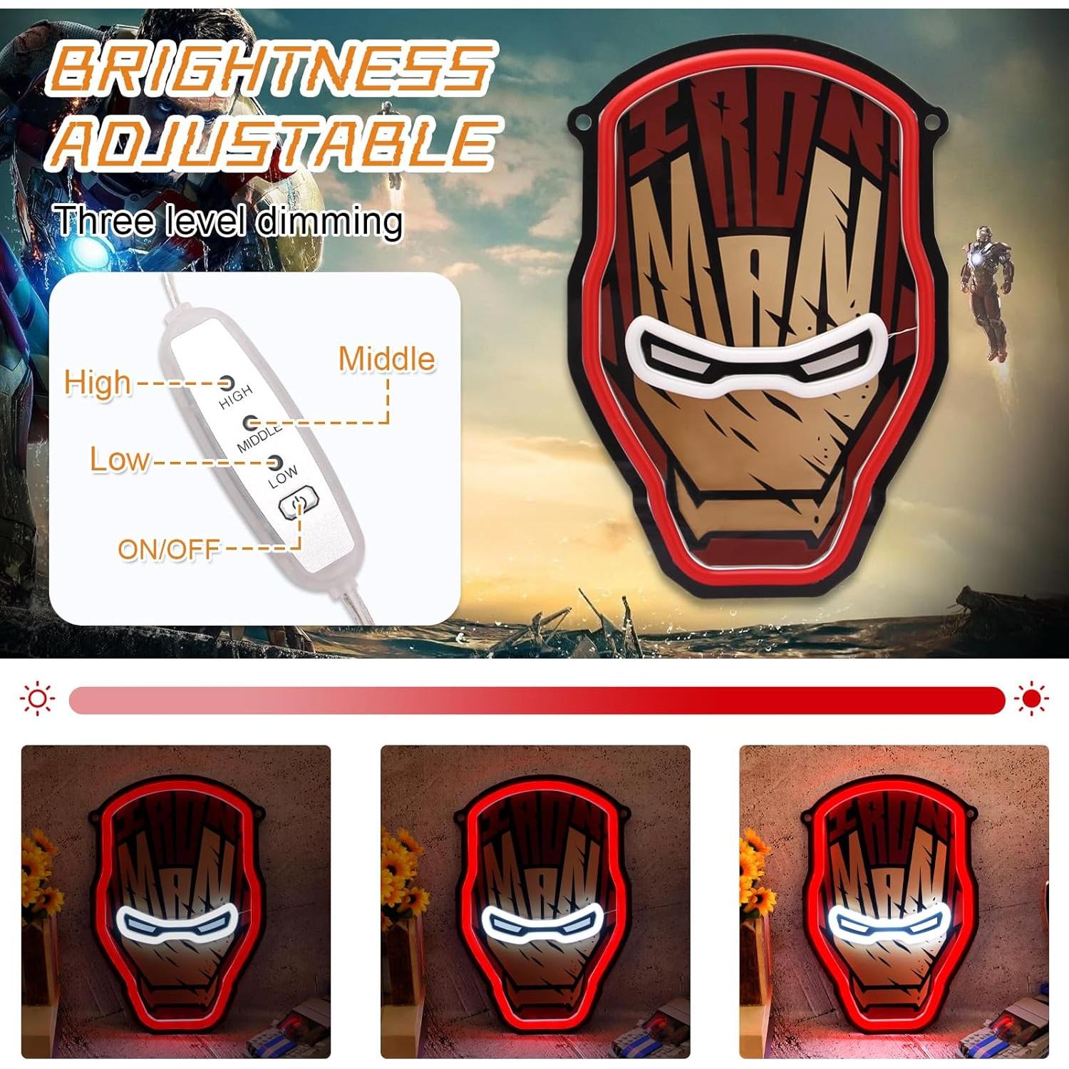 Luz de Neón LED Ironman 30x20.3 cm con Brillo Ajustable