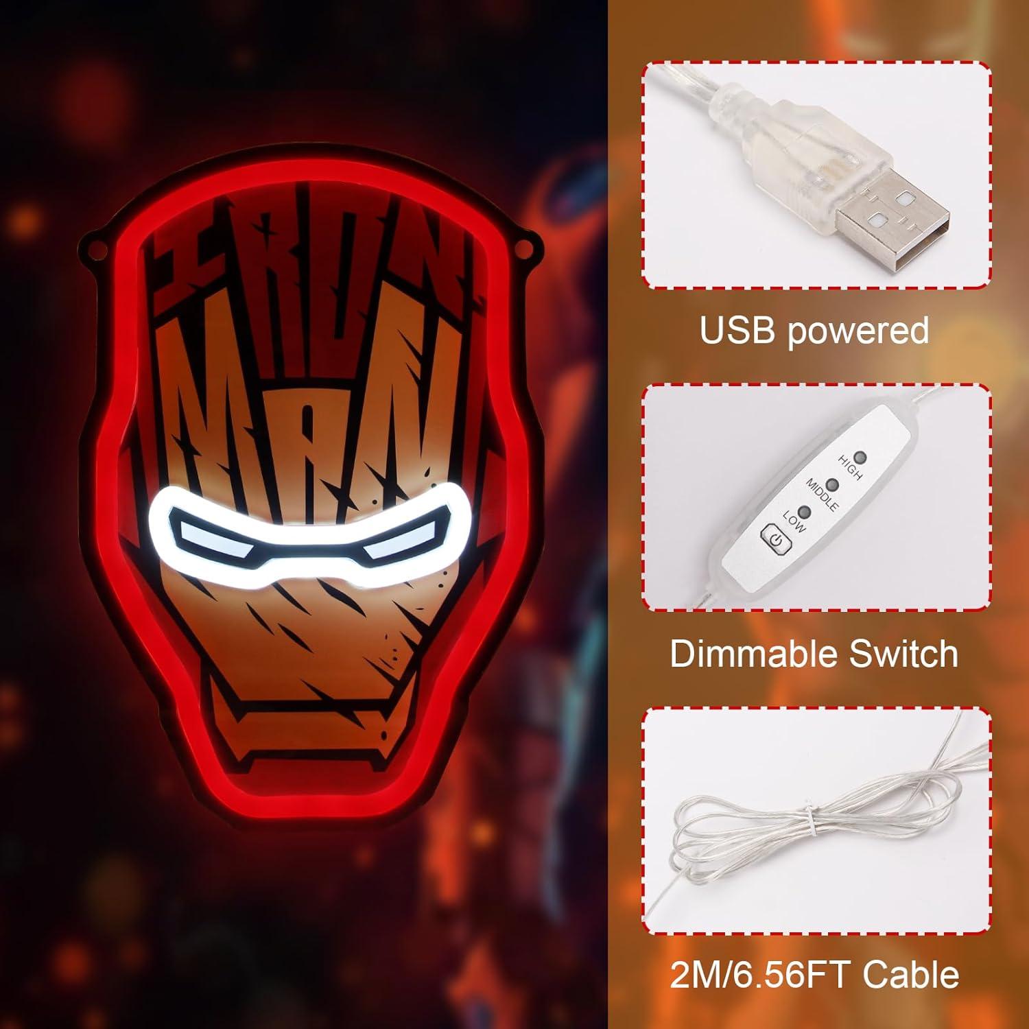 Luz de Neón LED Ironman 30x20.3 cm con Brillo Ajustable