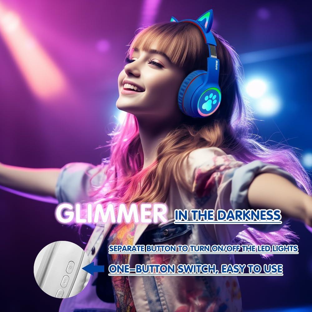 Auriculares Inalámbricos MOKATA Bluetooth 5.3 Orejas de Gato Azul