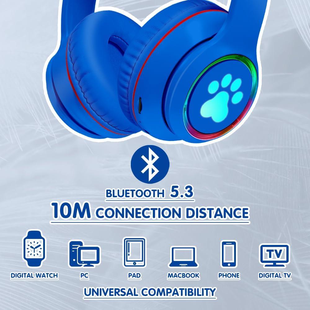 Auriculares Inalámbricos MOKATA Bluetooth 5.3 Orejas de Gato Azul