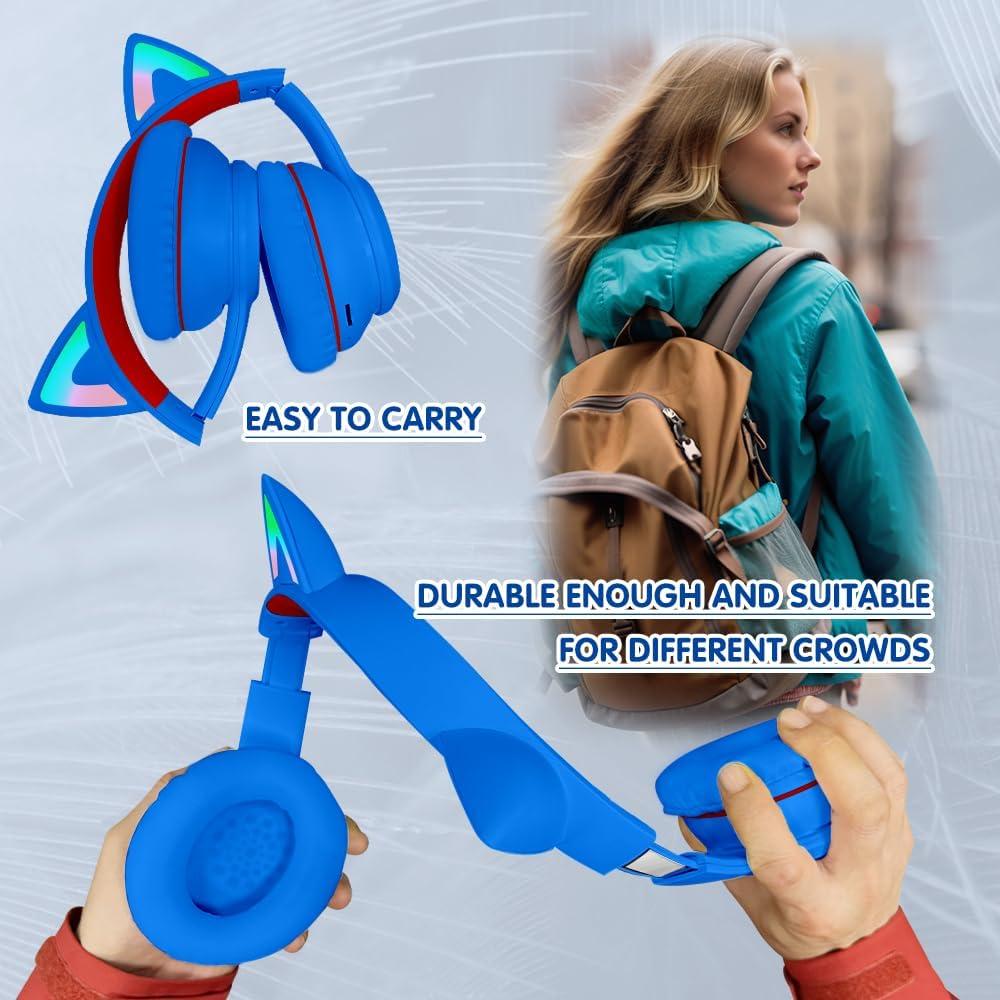 Auriculares Inalámbricos MOKATA Bluetooth 5.3 Orejas de Gato Azul