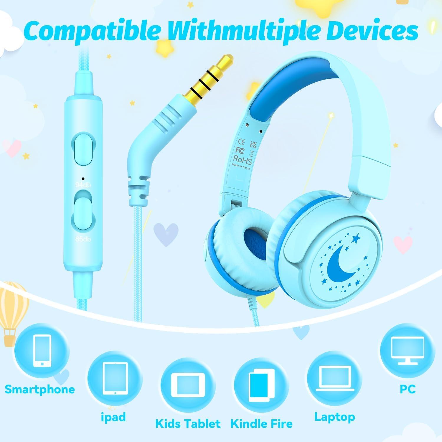 Auriculares para Niños IMYB V6 Cian con Límite de Volumen 85dB