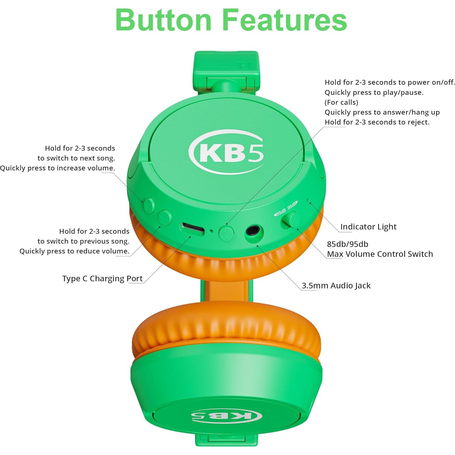 Auriculares Inalámbricos Contixo KB-5 para Niños Verde/Naranja