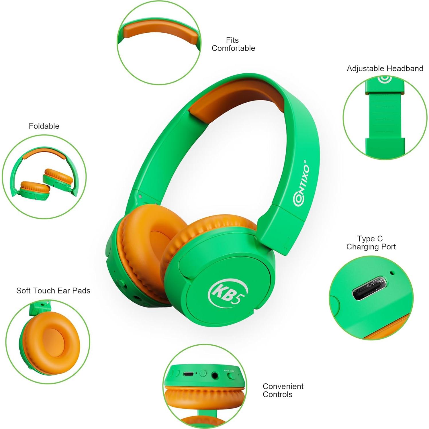 Auriculares Inalámbricos Contixo KB-5 para Niños Verde/Naranja