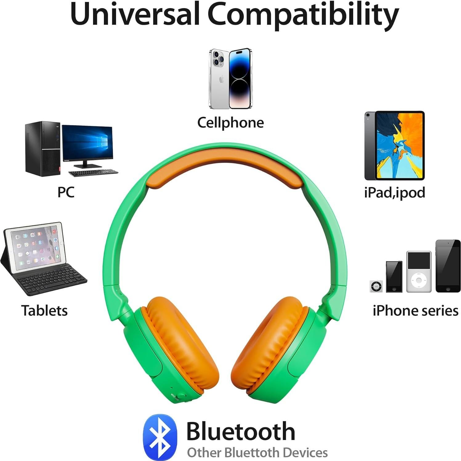 Auriculares Inalámbricos Contixo KB-5 para Niños Verde/Naranja