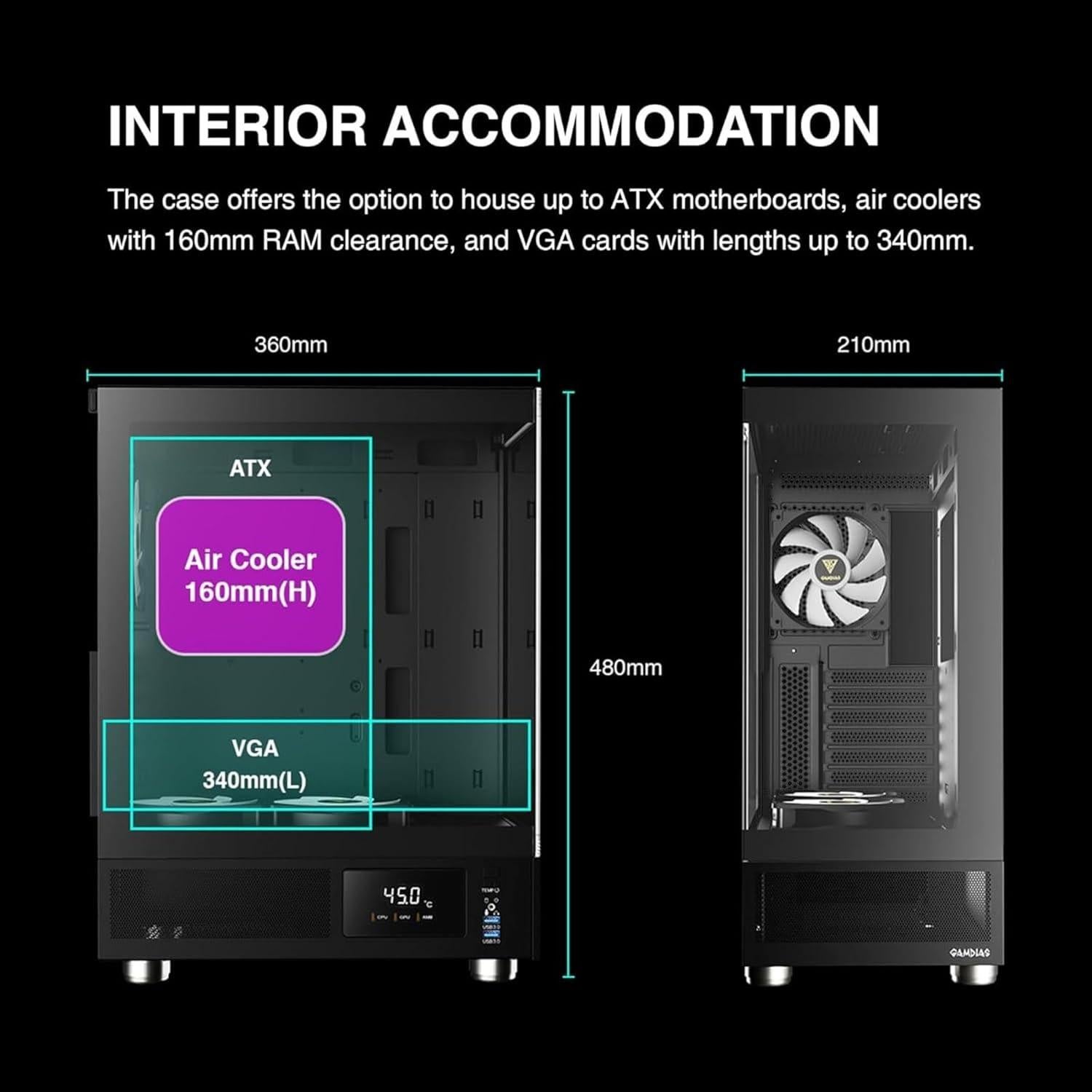 Caja de Computadora GAMDIAS ATLAS E1 Mid Tower ATX Vidrio Templado