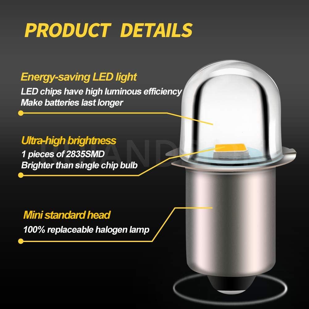 Ruiandsion Upgrade LED Flashlight Bulb 3V P13.5S Base Socket Warm White LED Bulbs Replacement for Flashlight Torch Lights, Negative Earth (Pack of 5)