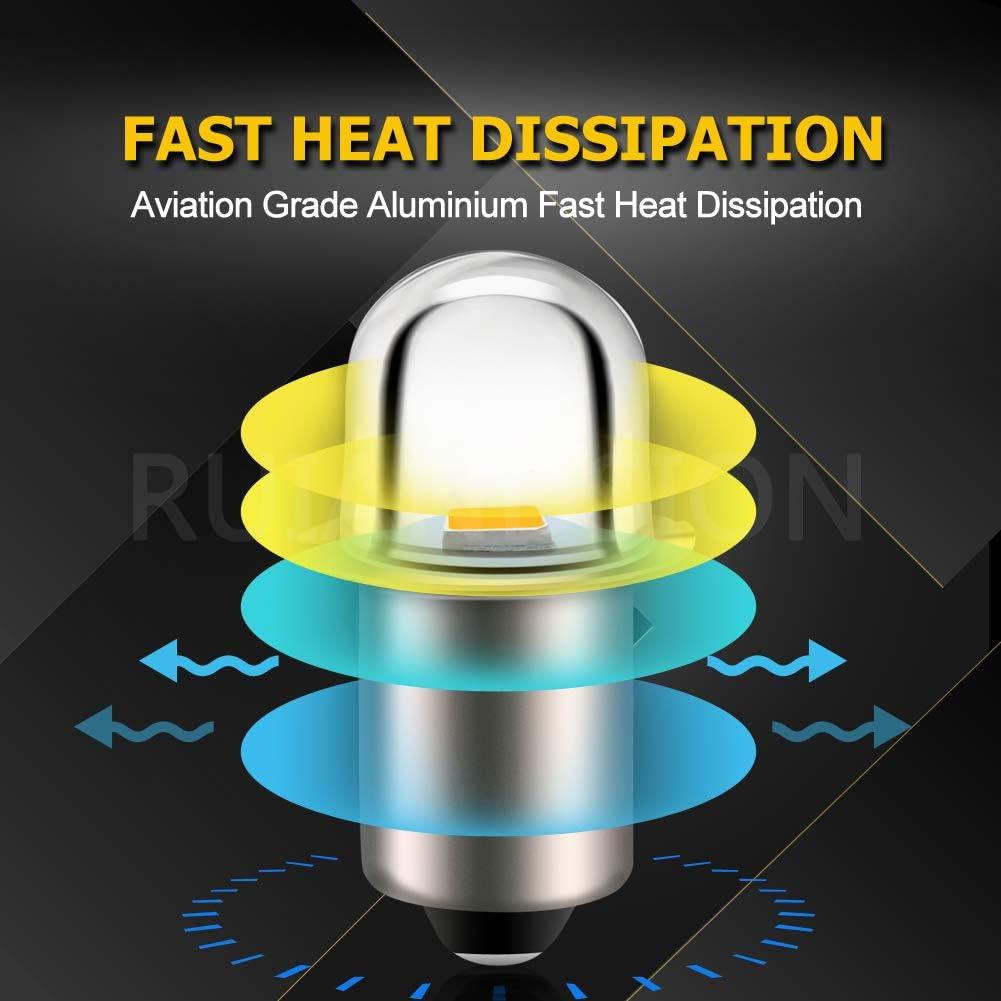 Ruiandsion Upgrade LED Flashlight Bulb 3V P13.5S Base Socket Warm White LED Bulbs Replacement for Flashlight Torch Lights, Negative Earth (Pack of 5)