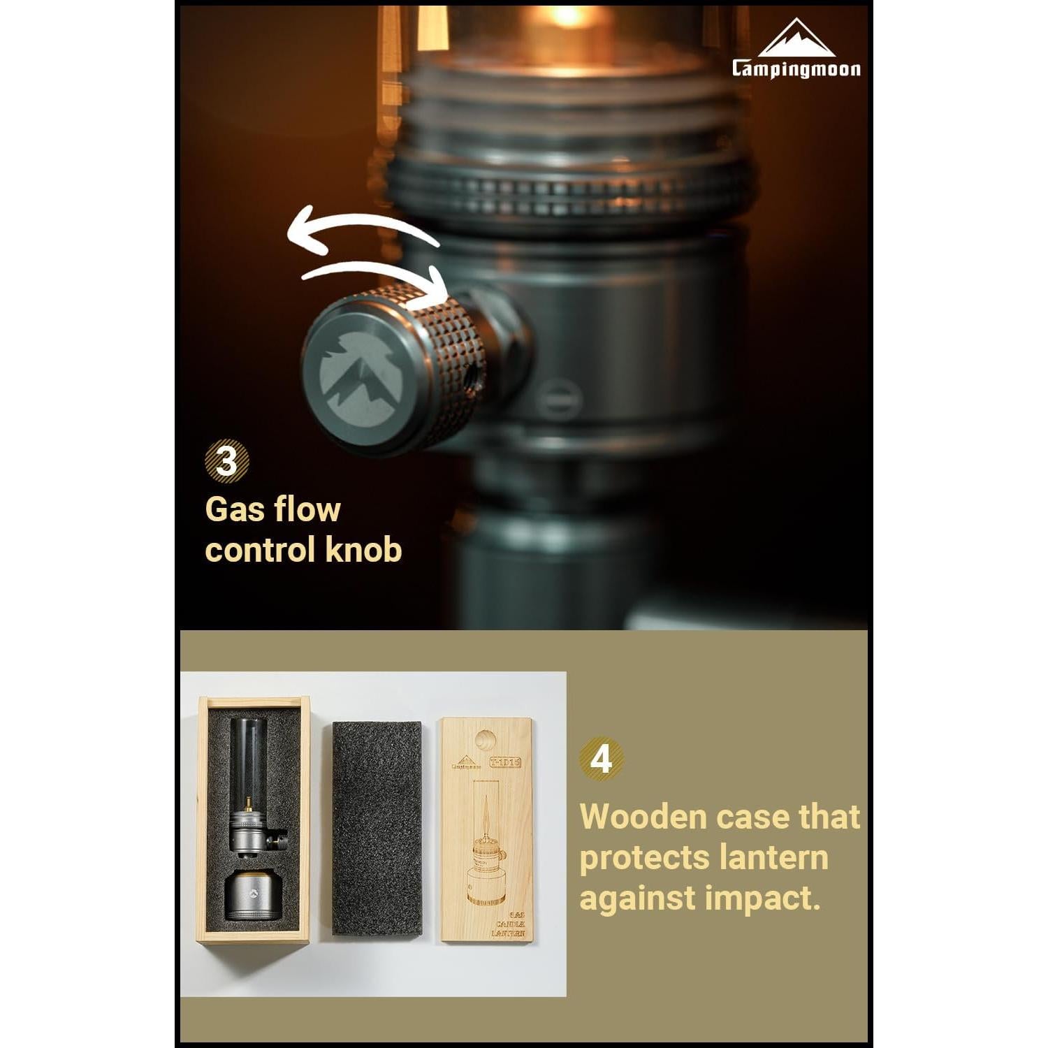 Linterna de Gas Campingmoon T-1D15 con Caja de Madera