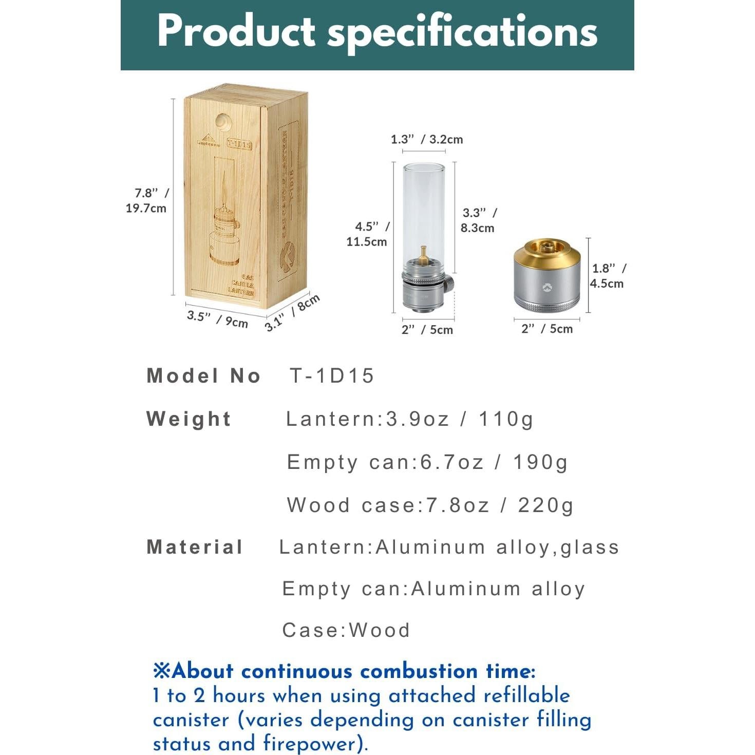 Linterna de Gas Campingmoon T-1D15 con Caja de Madera