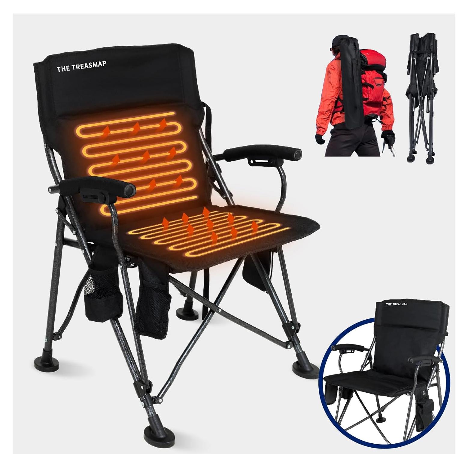 Silla de Camping Calentada The Treasmap C104S Plegable Negra