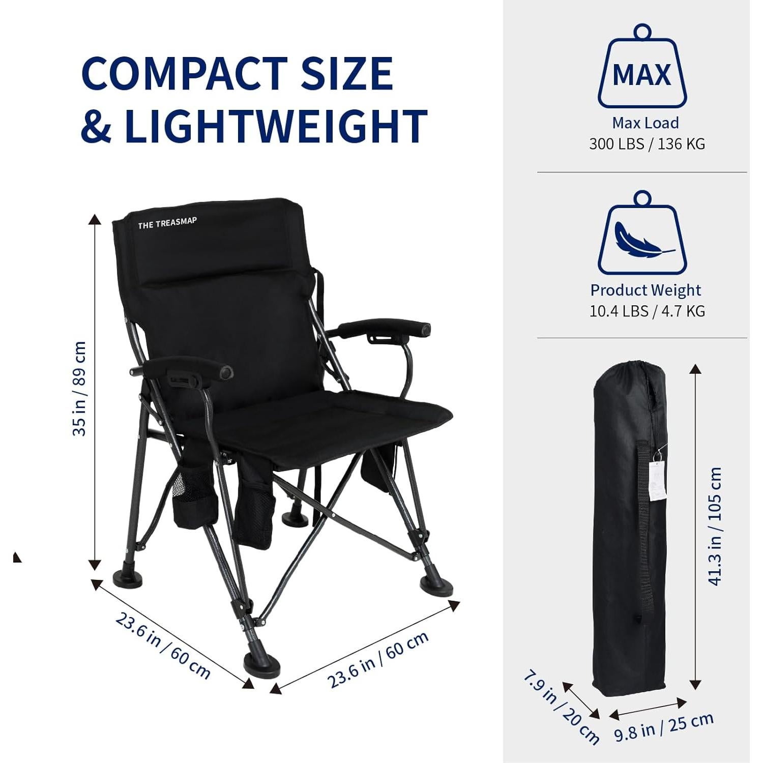 Silla de Camping Calentada The Treasmap C104S Plegable Negra