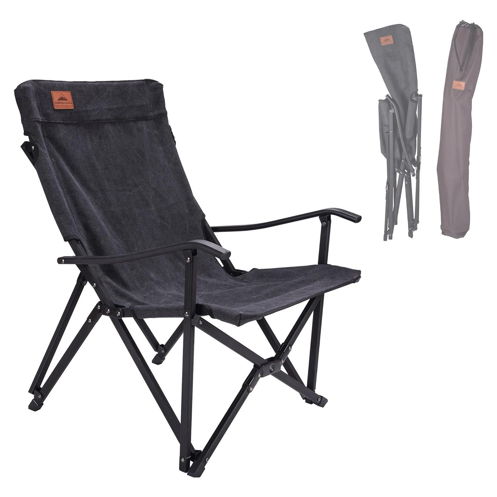 Silla de Camping Plegable CAMPINGMOON de Lona Algodón Negra