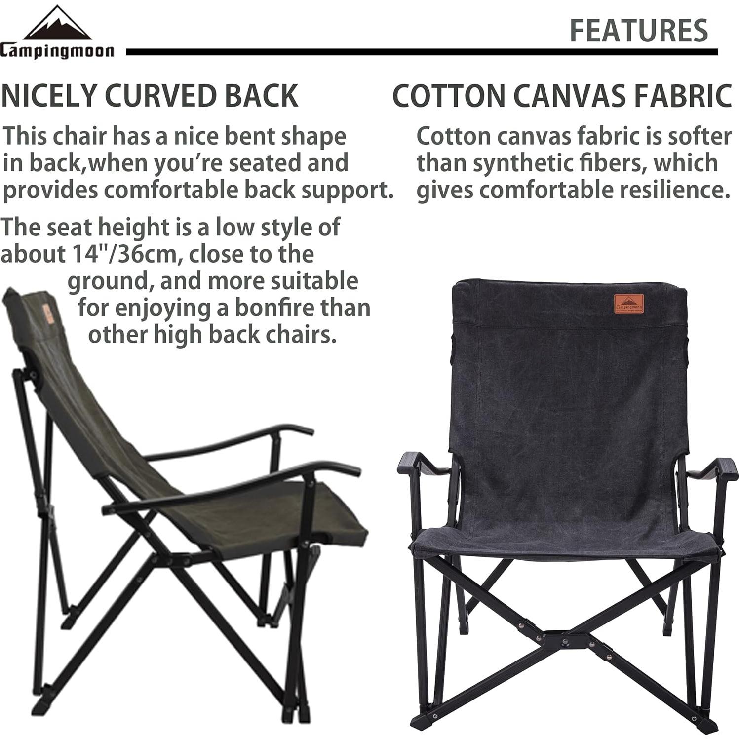 Silla de Camping Plegable CAMPINGMOON de Lona Algodón Negra