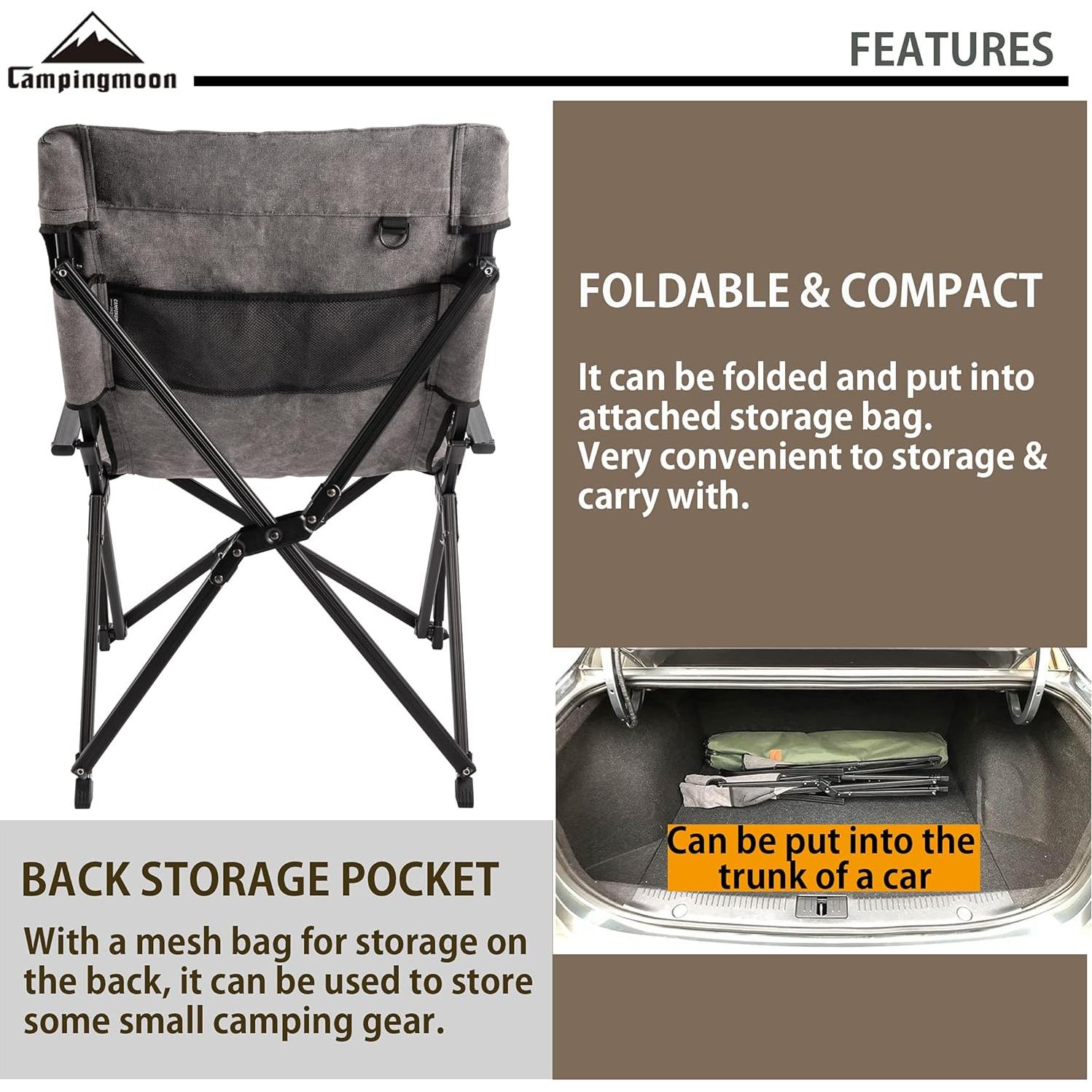 Silla de Camping Plegable CAMPINGMOON de Lona Algodón Negra