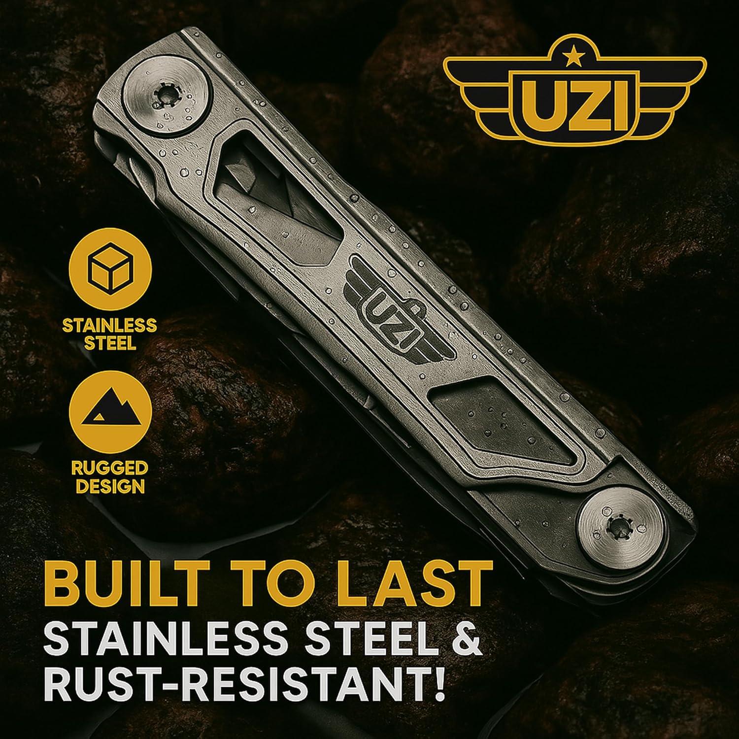 Herramienta Multifuncional UZI 12-en-1 Plegable de Acero Inoxidable