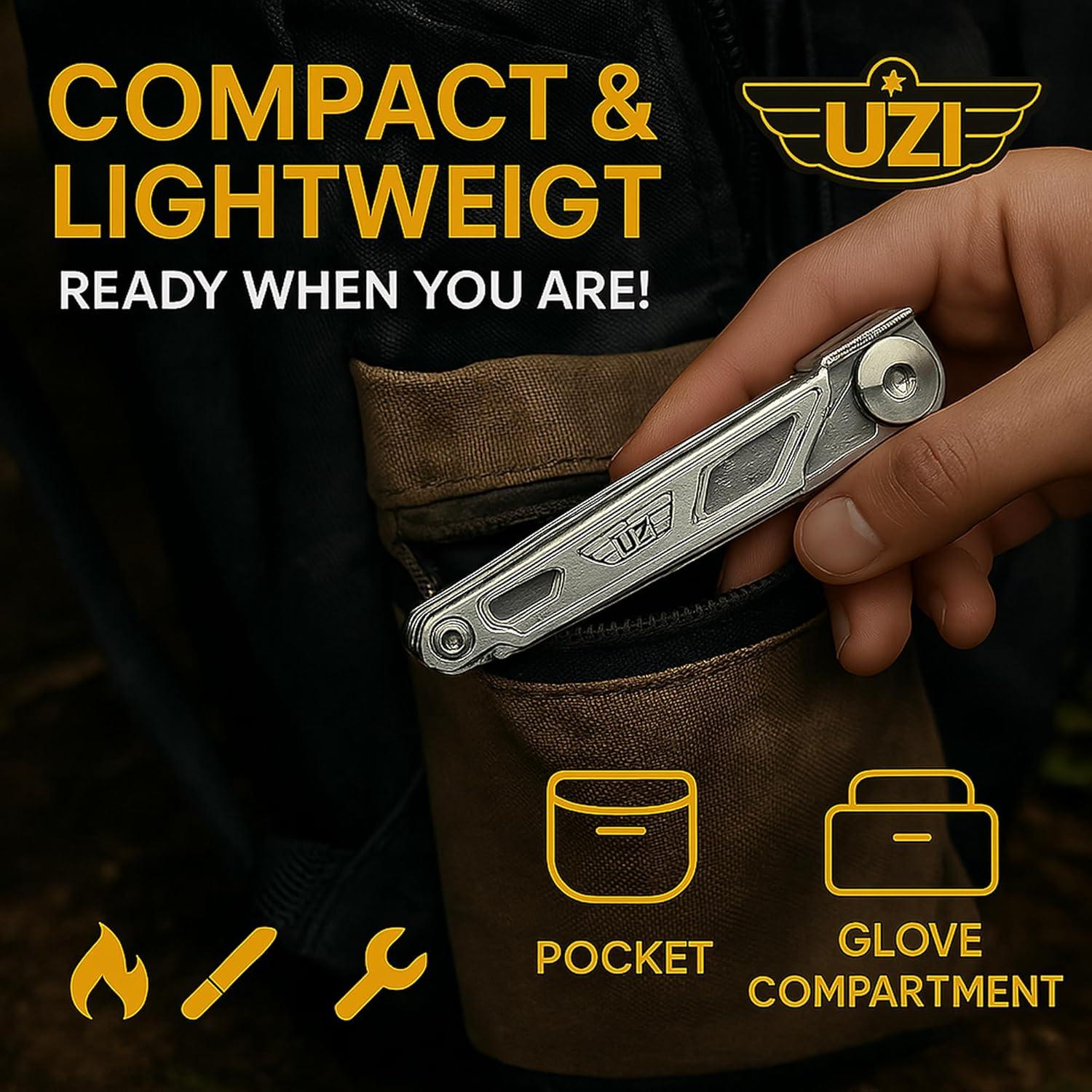 Herramienta Multifuncional UZI 12-en-1 Plegable de Acero Inoxidable