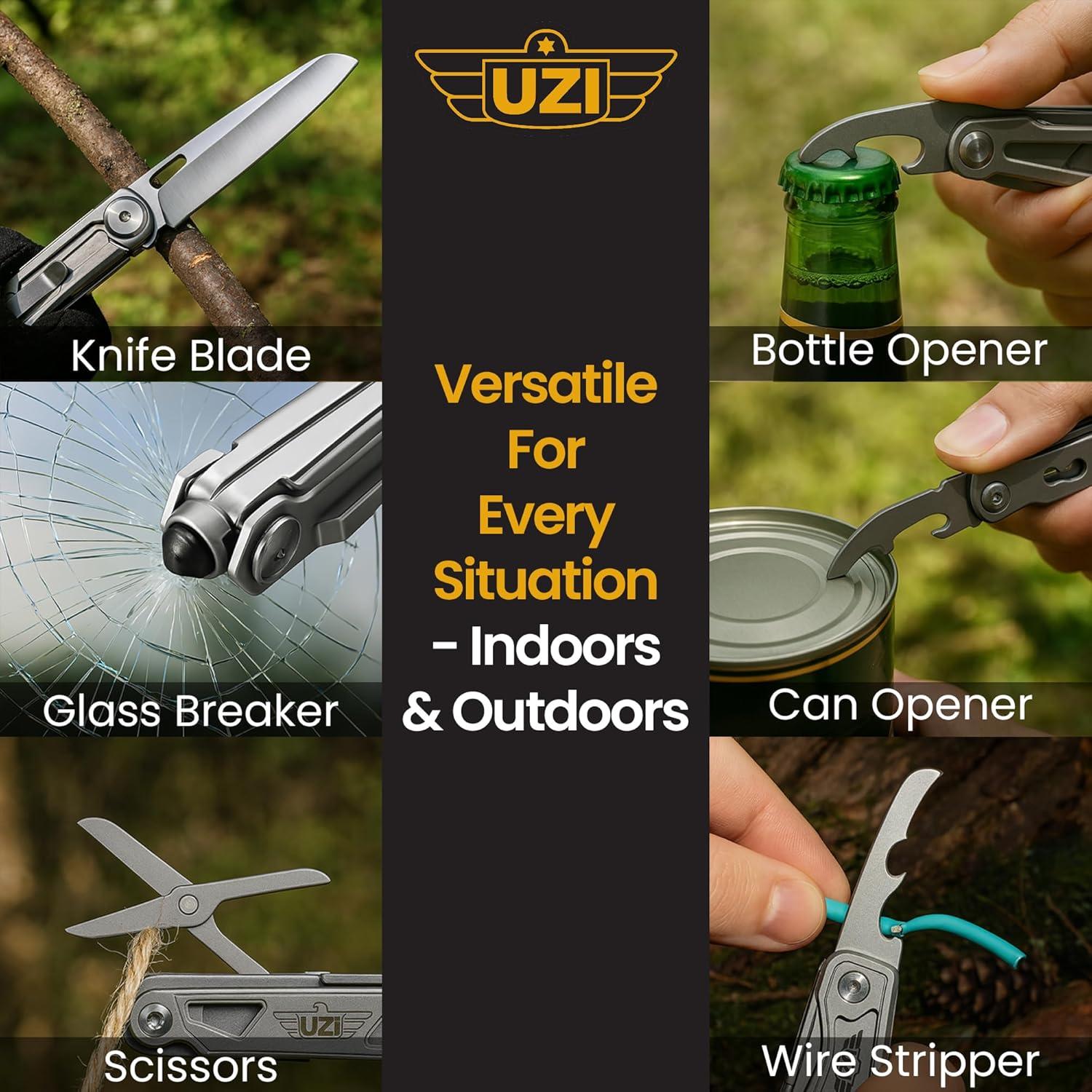 Herramienta Multifuncional UZI 12-en-1 Plegable de Acero Inoxidable