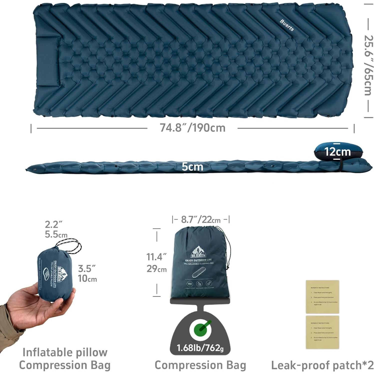 Colchoneta Inflable Camping BUERTS BPDM-01 189x65cm Azul