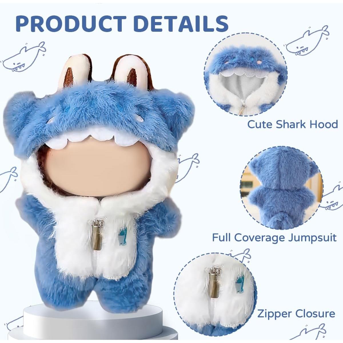 Conjunto Ropa de Muñeca 17cm Labubu Estilo Tiburón Azul