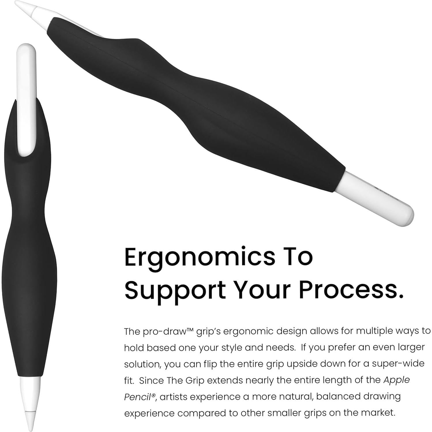 Agarre Pro-Draw para Apple Pencil Gen 1 y 2 - Silicona Negra