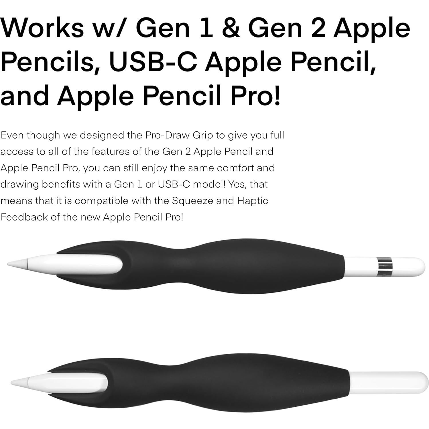 Agarre Pro-Draw para Apple Pencil Gen 1 y 2 - Silicona Negra