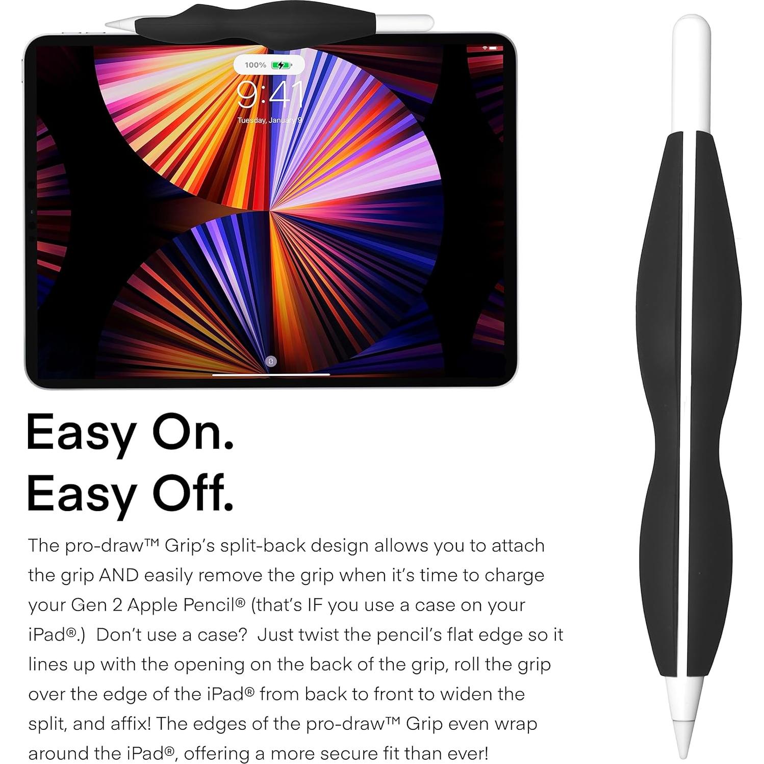 Agarre Pro-Draw para Apple Pencil Gen 1 y 2 - Silicona Negra