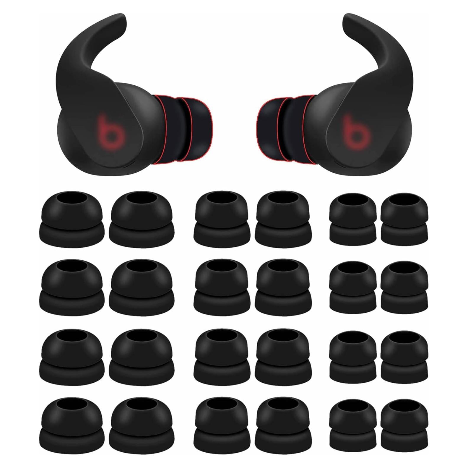 12 Pares Tapones Doble Flange Silicona para Beats Fit Pro - Negro
