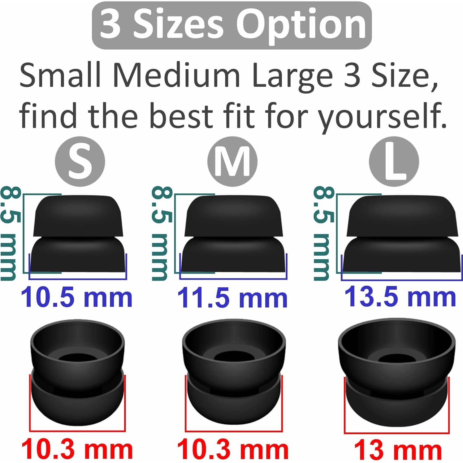 12 Pares Tapones Doble Flange Silicona para Beats Fit Pro - Negro