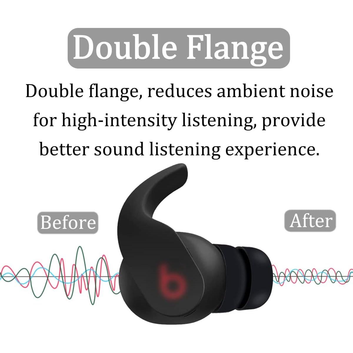12 Pares Tapones Doble Flange Silicona para Beats Fit Pro - Negro