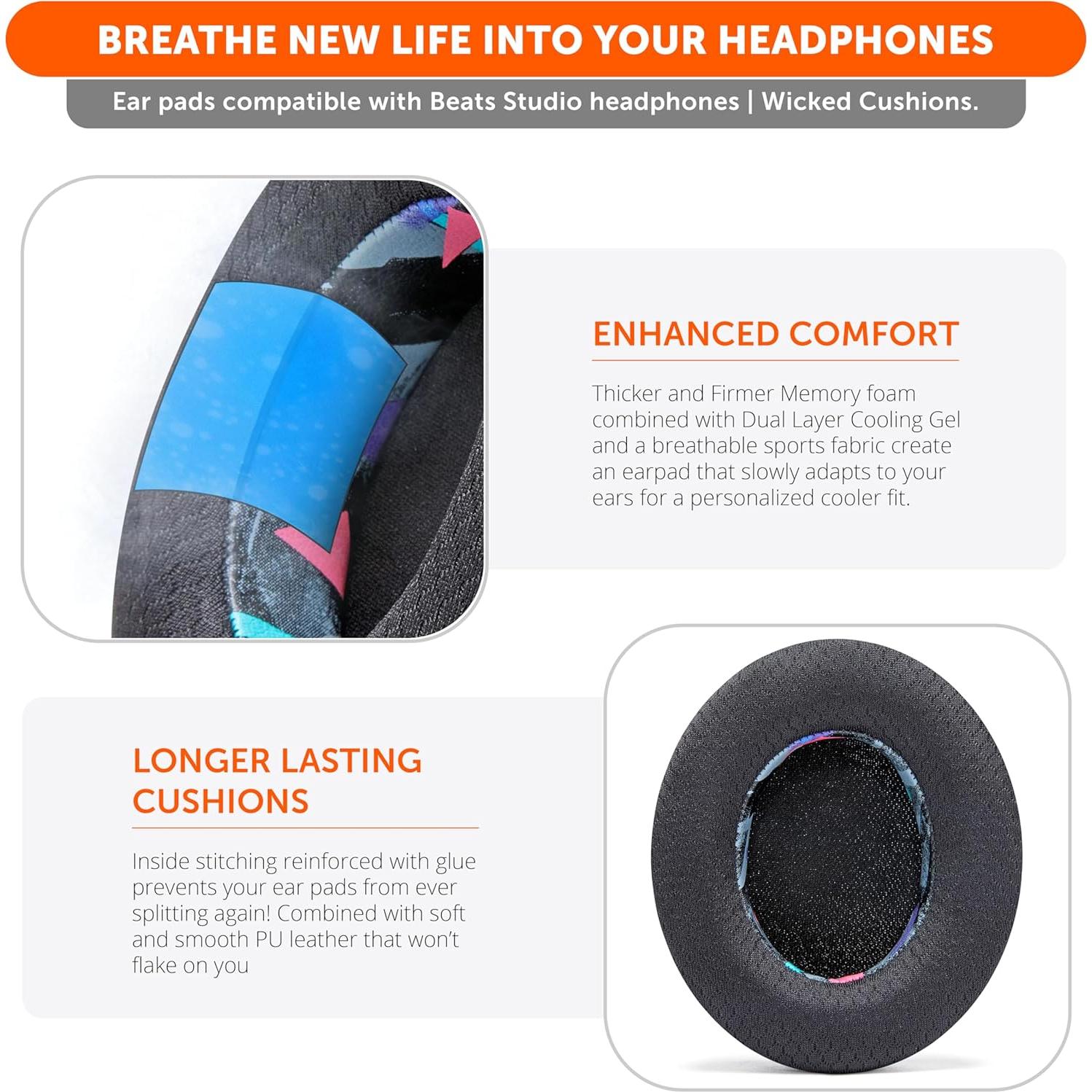 Almohadillas de Gel Refrigerante Wicked Cushions para Beats Studio 2 y 3 - Negro