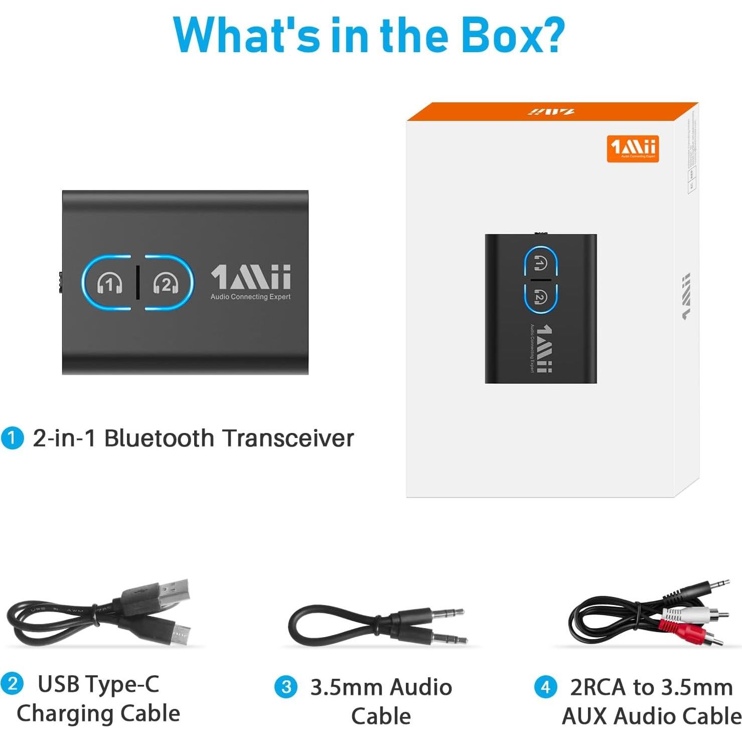 Transmisor Receptor Bluetooth 5.3 1Mii ML300 - Audio HD, Doble Enlace