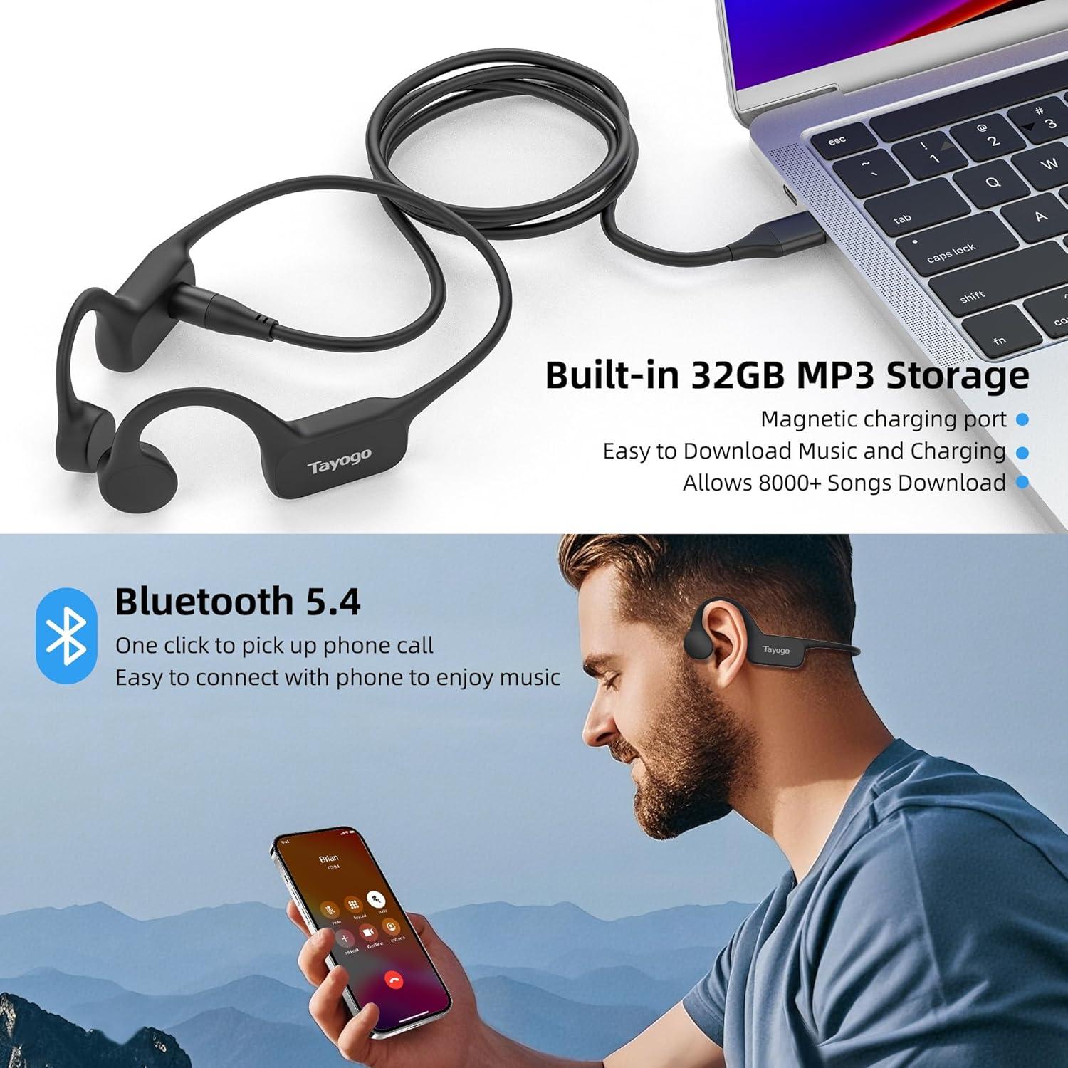 Auriculares de Natación Tayogo W22 - Conducción Ósea IP68, 32GB MP3