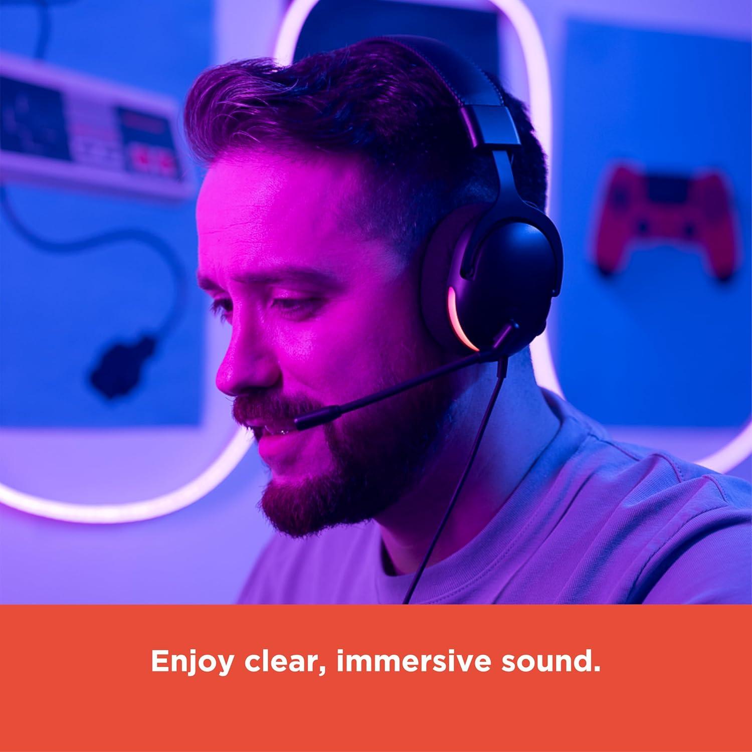 RadioShack Gaming Headphones – 40mm Drivers, Dual Connectivity (3.5mm & USB-A), Modern & Sleek Black Design