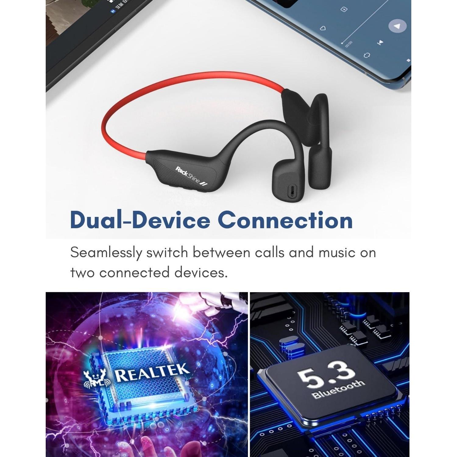 Auriculares Deportivos ROCKSHINE R1 - Conducción Ósea, Resistente al Sudor, Bluetooth 5.3