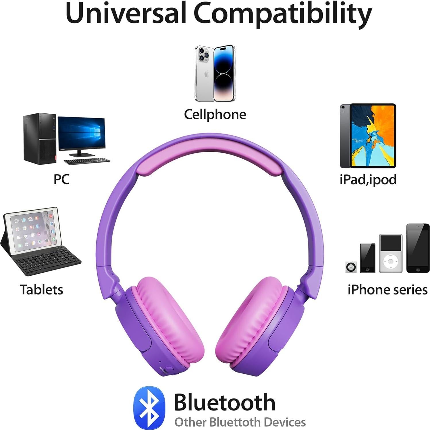 Auriculares Bluetooth Contixo KB5 Niños Plegables 85dB Púrpura