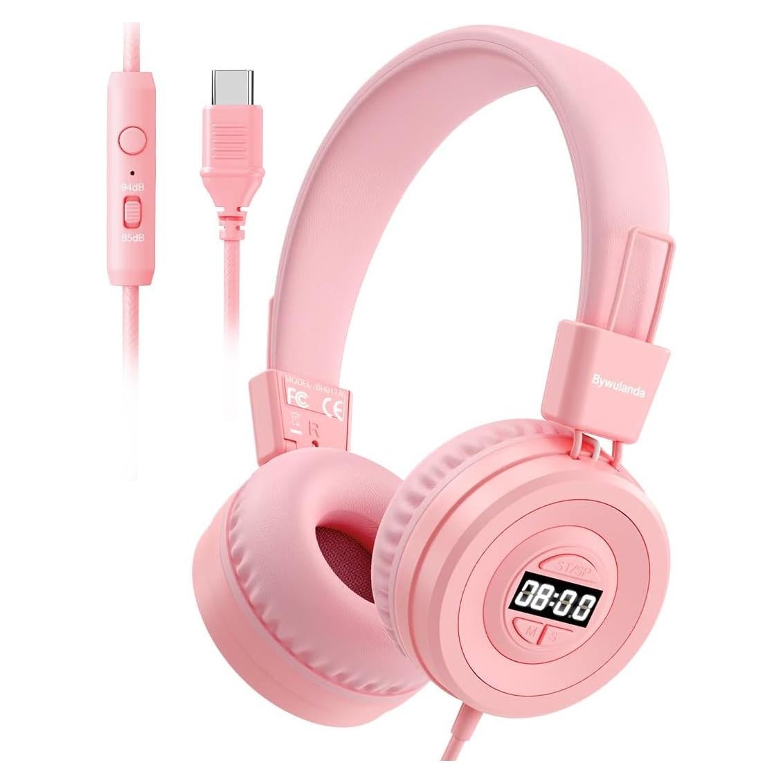 Auriculares USB-C para Niños Bywulanda Rosa con Temporizador