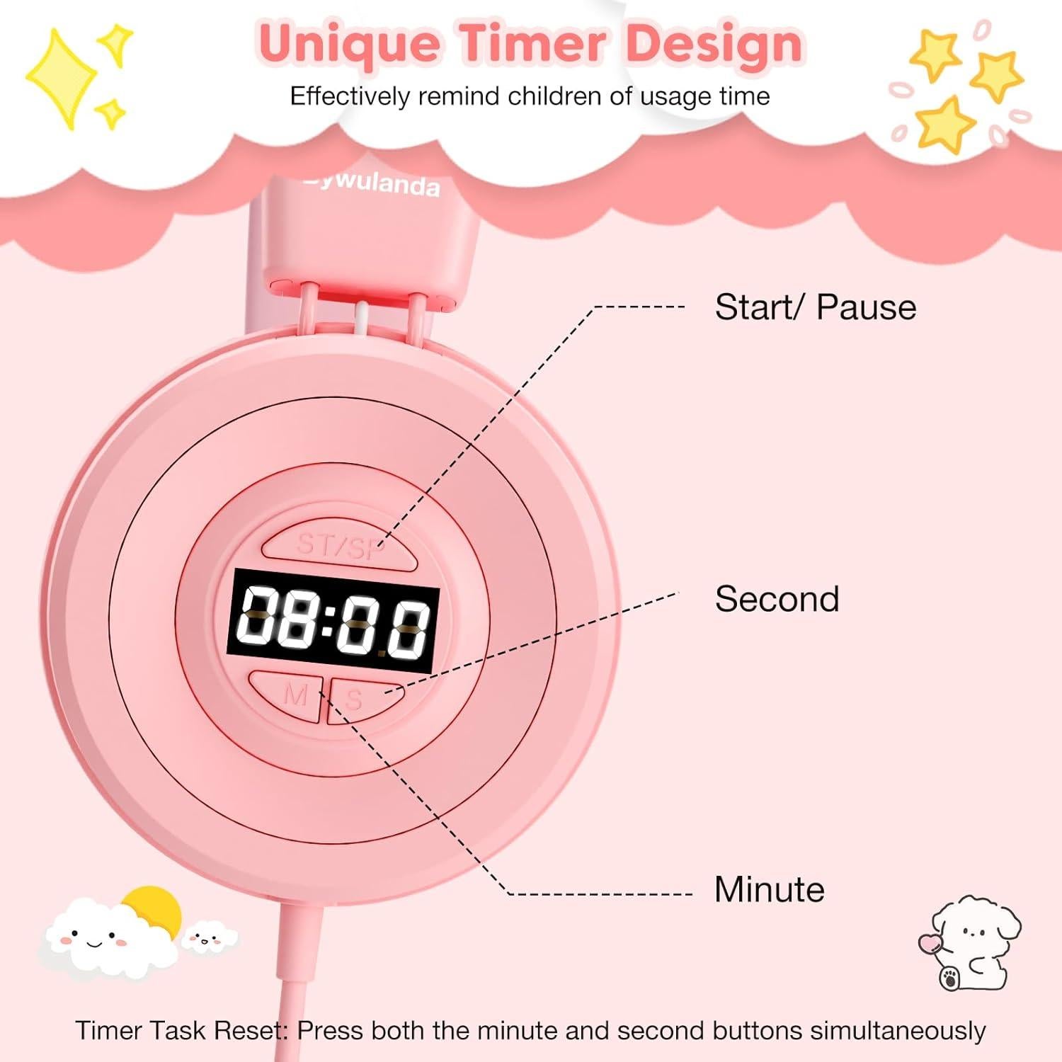 Auriculares USB-C para Niños Bywulanda Rosa con Temporizador