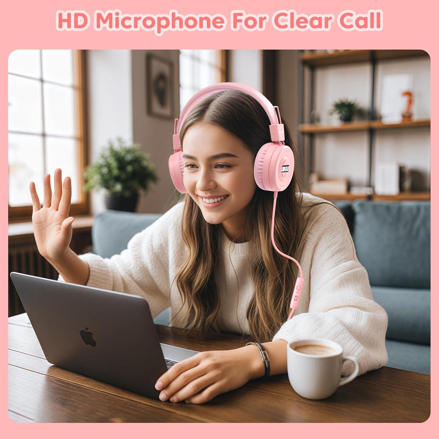 Auriculares USB-C para Niños Bywulanda Rosa con Temporizador