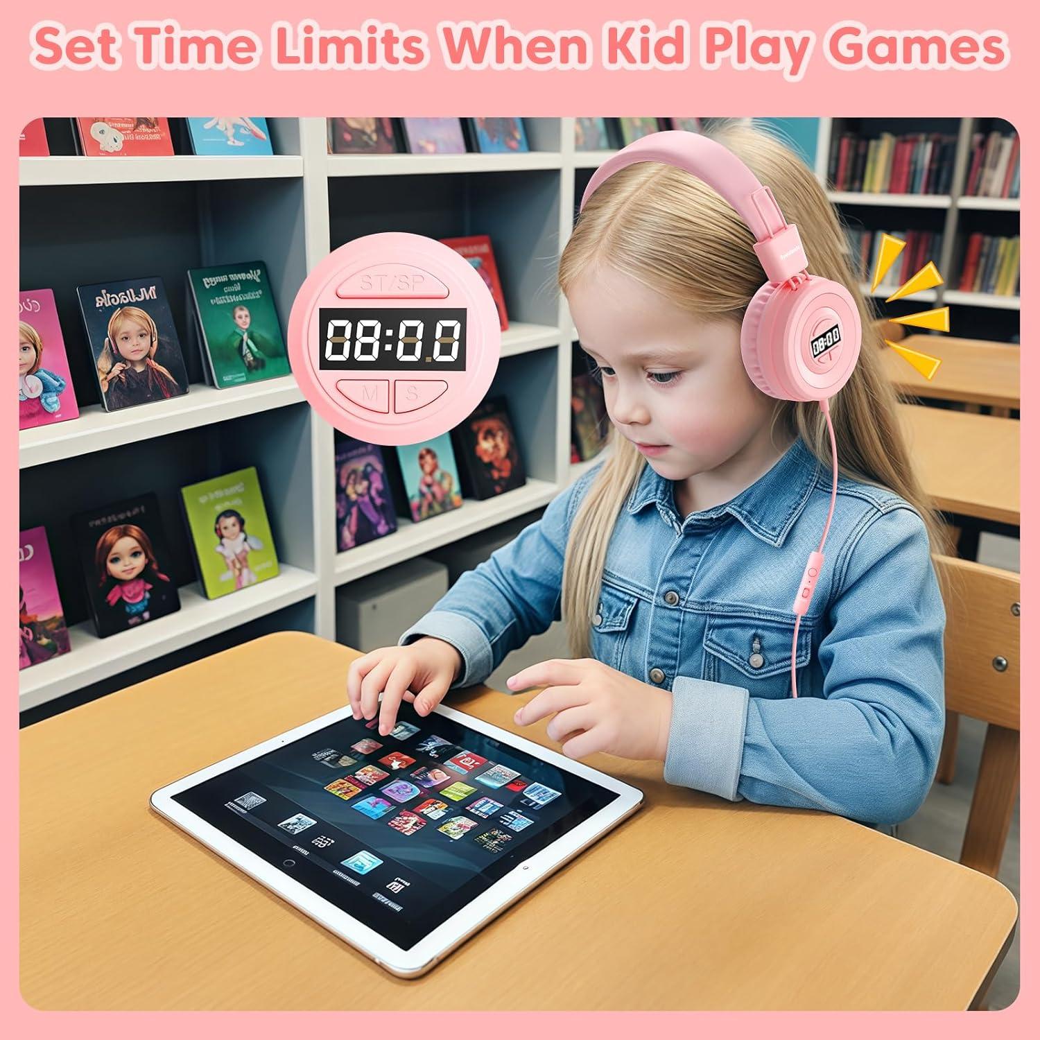 Auriculares USB-C para Niños Bywulanda Rosa con Temporizador