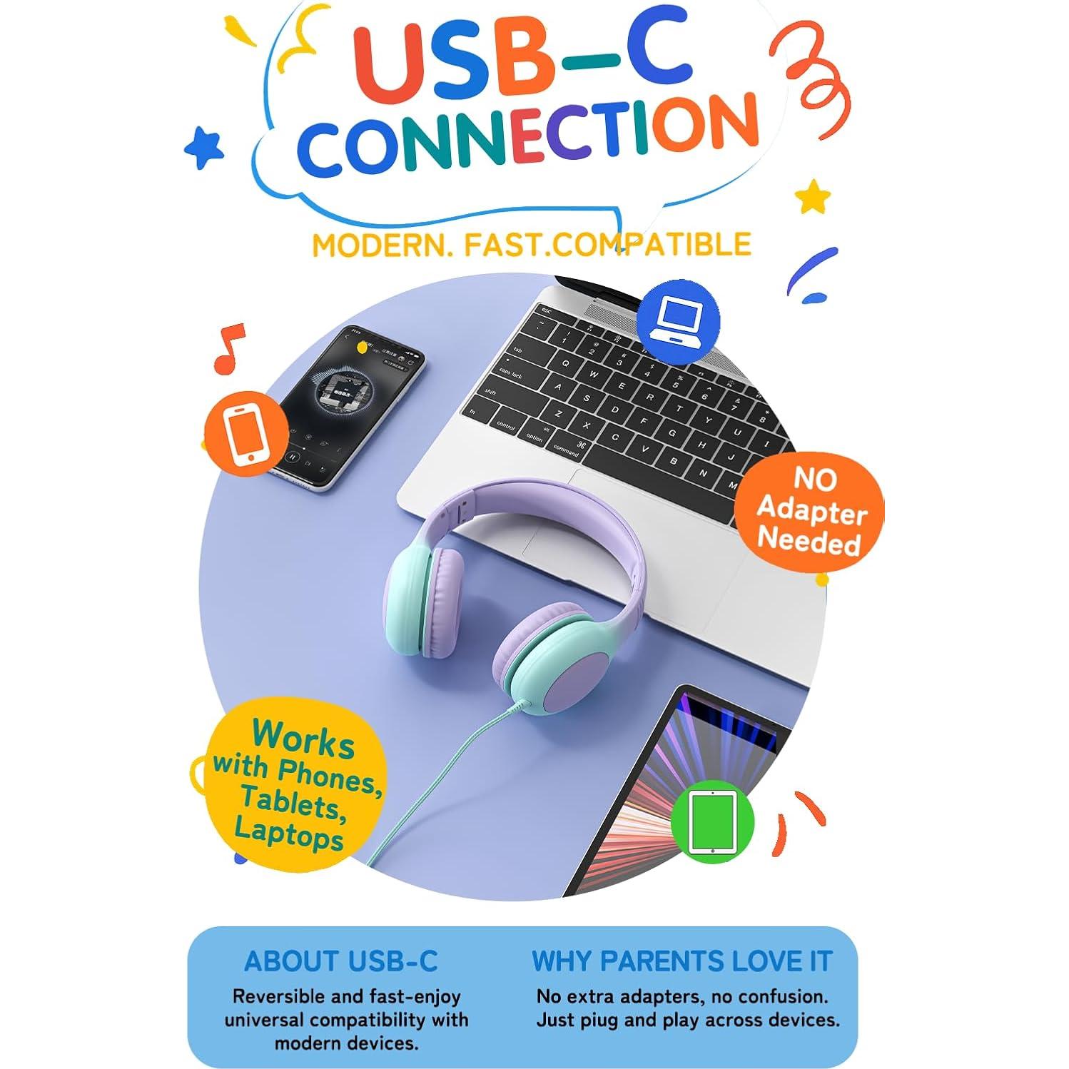 Auriculares con cable Adoope AD532-C USB-C para niños 85dB