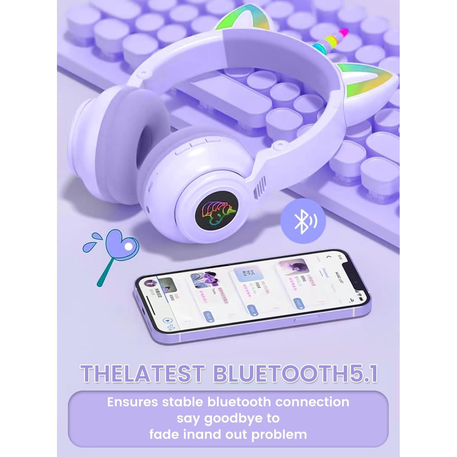 Auriculares Bluetooth Inalámbricos KERHAND Unicornio Púrpura